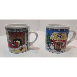 Finest Ceramics Christmas Mugs Set Of 2 Santa By the Fire and Snowman With House